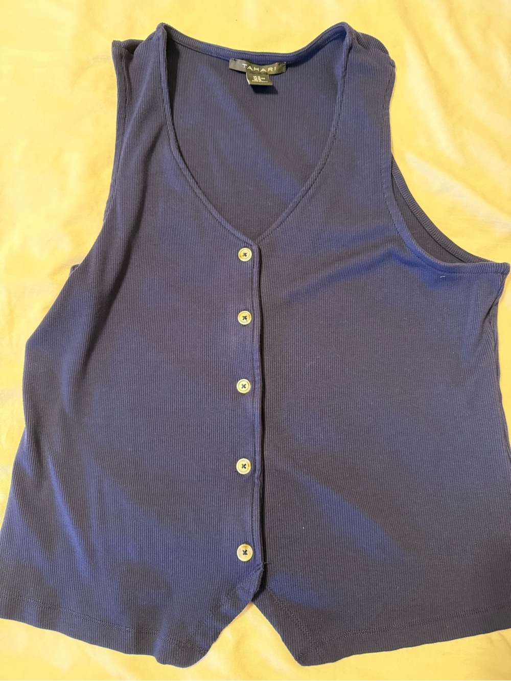 Tahari Navy Ribbed Button-Front Tank - Picture 4 of 6